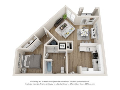 Floor plan for 1 bed, 1 bath, 777 sqft